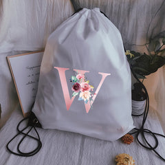 Pink Letter Print Sports Bag Drawstring Backpack Women Waterproof
