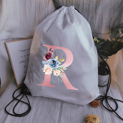 Pink Letter Print Sports Bag Drawstring Backpack Women Waterproof