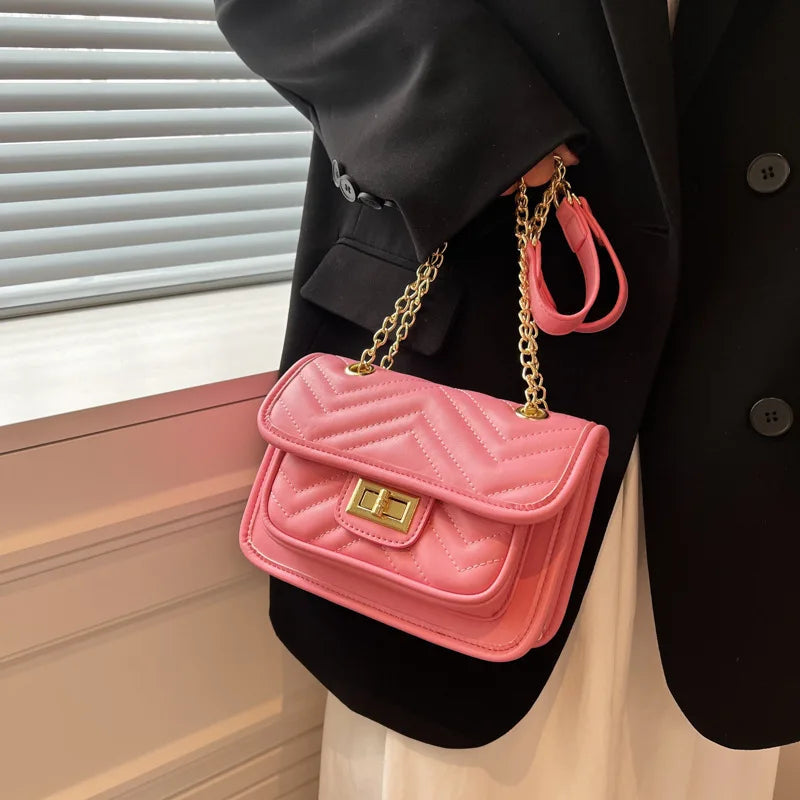 Pink Quilted Bag Small Beige Shoulder Chain Crossbody Purse Handbags