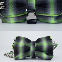 Plaid Bow Shoulder Bags Hip-pop Chains Underarm Style Harajuku Handbags