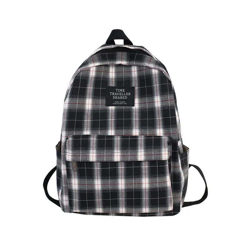 Plaid Canvas Women's Backpack Student Girl School Bags