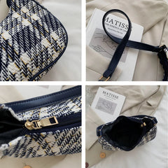 Plaid Canvas Women's Bag PU Leather Shoulder Bag Zipper Handbags