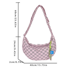 Plaid Commute Bag Half Moon Handbag Lightweight Large Capacity