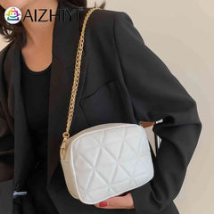 Plaid Underarm Bag Chain Small Square Bag Casual PU Leather