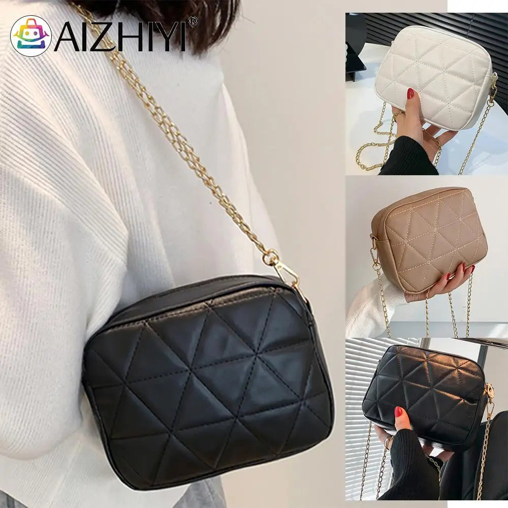 Plaid Underarm Bag Chain Small Square Bag Casual PU Leather