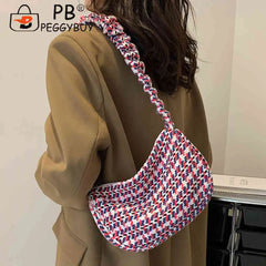 Vintage Plaid Ladies Tote Bag Half Moon Shape Female Hand Bag for Weekend Vacati
