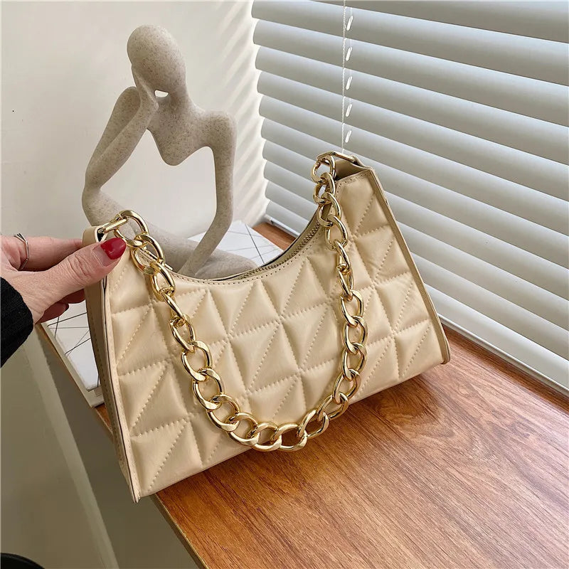 Plaid PU Leather Shoulder Bag Chain Handbag Purse Female Shopping Bag