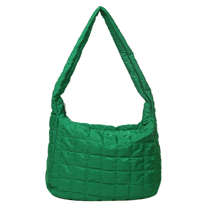 Plaid Pattern Space Cotton Shoulder Bag Large Capacity Handbag