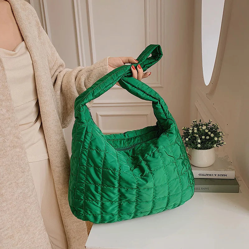 Plaid Pattern Space Cotton Shoulder Bag Large Capacity Handbag