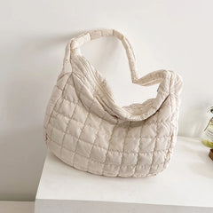 Plaid Pattern Space Cotton Shoulder Bag Large Capacity Handbag
