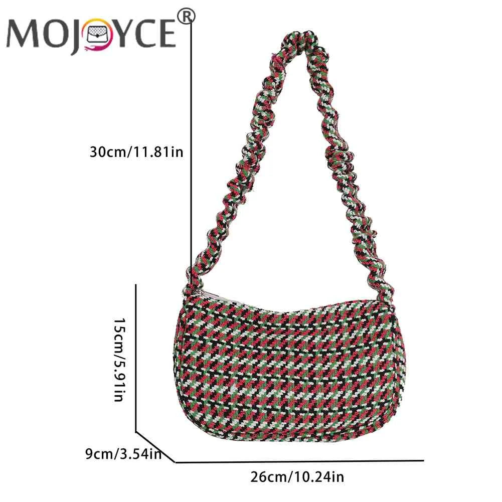 Vintage Plaid Shoulder Bag Half Moon Shape Casual Underarm Bag for Weekend Vacat