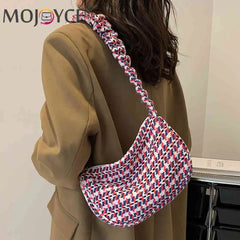 Vintage Plaid Shoulder Bag Half Moon Shape Casual Underarm Bag for Weekend Vacat