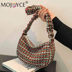 Vintage Plaid Shoulder Bag Half Moon Shape Casual Underarm Bag for Weekend Vacat
