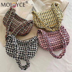 Vintage Plaid Shoulder Bag Half Moon Shape Casual Underarm Bag for Weekend Vacat