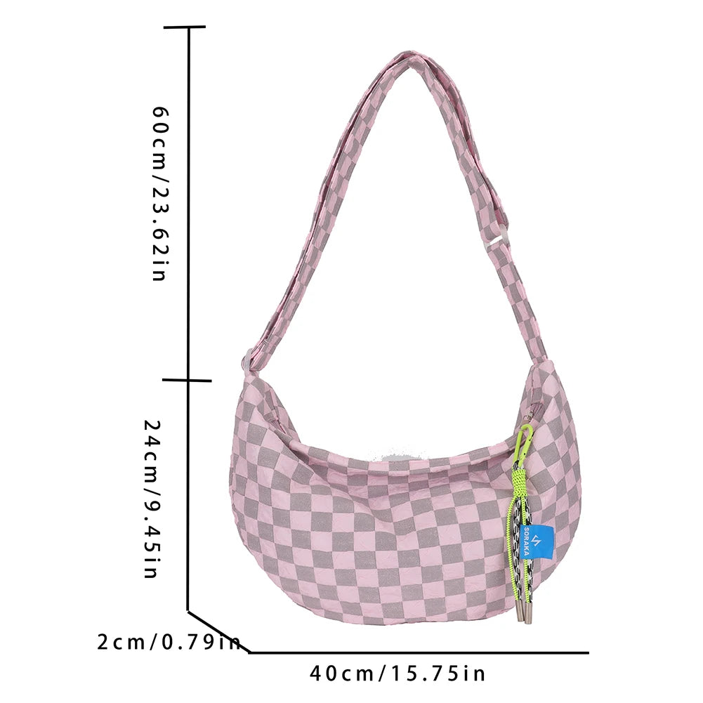 Plaid Underarm Bag Half Moon Ladies Handbag