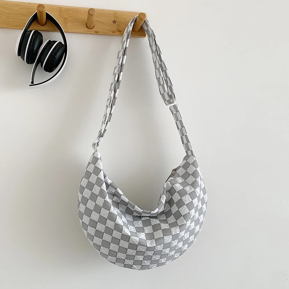 Plaid Underarm Bag Half Moon Ladies Handbag