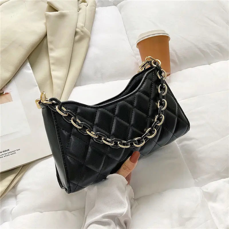 Plaid Underarm Shoulder Bag Small Purses Chain Leather Clutch Bag