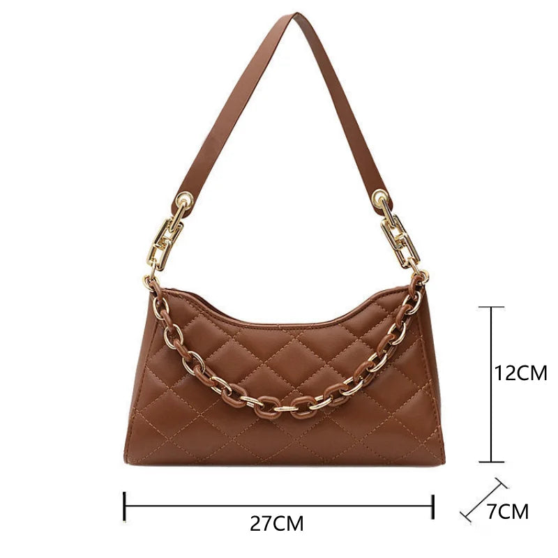 Plaid Underarm Shoulder Bag Small Purses Chain Leather Clutch Bag