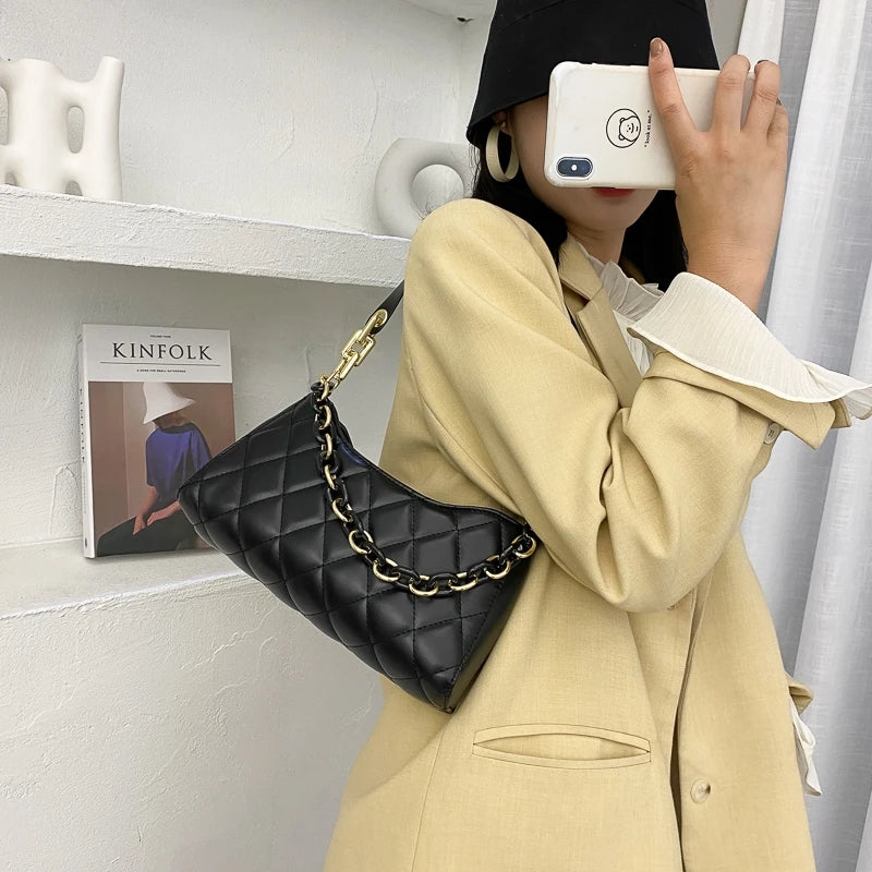 Plaid Underarm Shoulder Bag Small Purses Chain Leather Clutch Bag