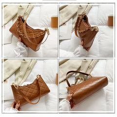 Plaid Underarm Shoulder Bag Small Purses Chain Leather Clutch Bag