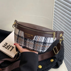Plaid Waist Bag Women Woolen Fanny Pack Crossbody Chest Bag
