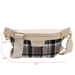 Plaid Waist Bag Women Woolen Fanny Pack Crossbody Chest Bag