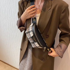 Plaid Waist Bag Women Woolen Fanny Pack Crossbody Chest Bag