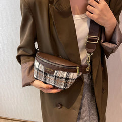 Plaid Waist Bag Women Woolen Fanny Pack Crossbody Chest Bag