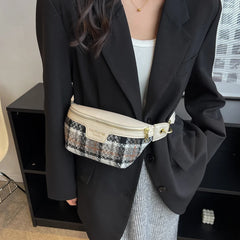 Plaid Waist Bag Women Woolen Fanny Pack Crossbody Chest Bag