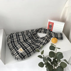 Plaid Women Shoulder Bag Soft Cloth Handbag Large Capacity Cotton Tote