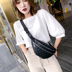 Plaid Women's Waist Bag PU Leather Belt Bag Crossbody Chest Bag