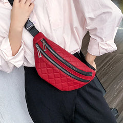 Plaid Women's Waist Bag PU Leather Belt Bag Crossbody Chest Bag