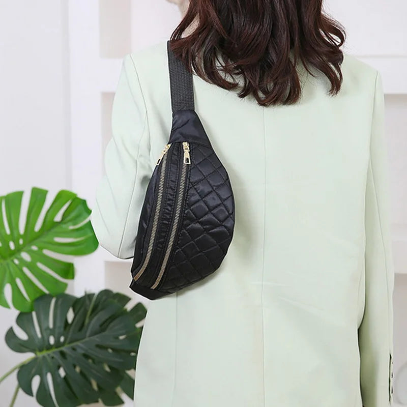Plaid Women's Waist Bag PU Leather Belt Bags Shoulder Crossbody Chest Bag