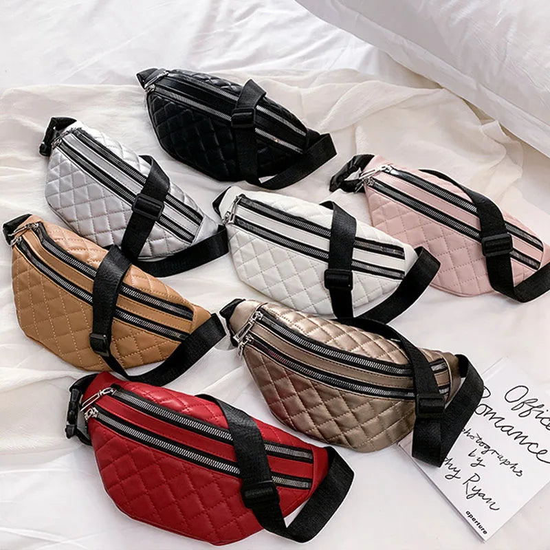 Plaid Women's Waist Bag PU Leather Belt Bag Crossbody Chest Bag