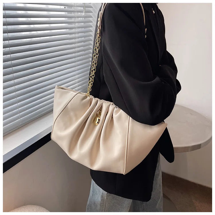 Pleated PU Leather Women's Handbag Shoulder Bags