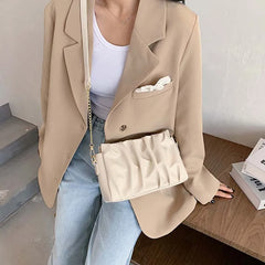 Pleated Ruched Shoulder Bag Chain Cross Body Flap Bag