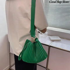 Pleated Stripe Bucket Bag Handbag Wedding Party Shoulder Bags For Women