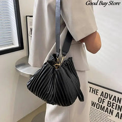 Pleated Stripe Bucket Bag Handbag Wedding Party Shoulder Bags For Women