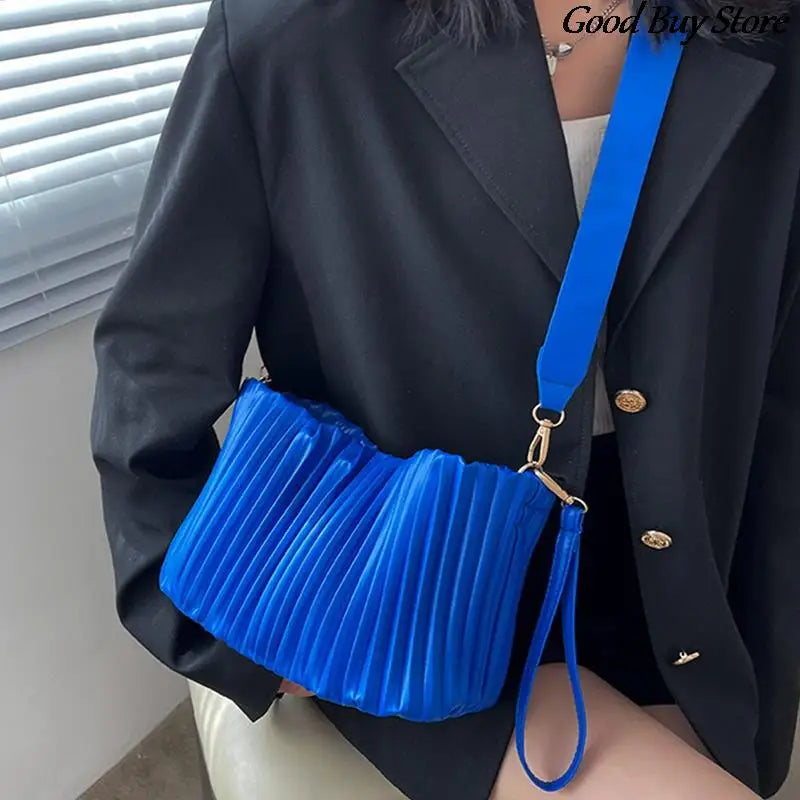 Pleated Stripe Bucket Bag Handbag Wedding Party Shoulder Bags For Women