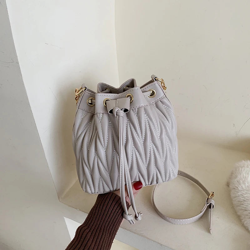Pleated Crossbody Bag Tassel Bucket Handbag Chain Tote