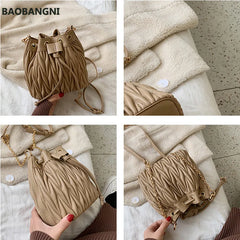 Pleated Crossbody Bag Tassel Bucket Handbag Chain Tote