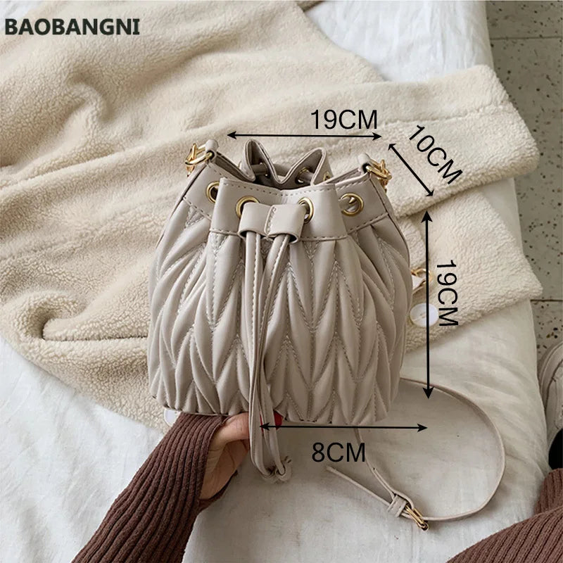 Pleated Crossbody Bag Tassel Bucket Handbag Chain Tote