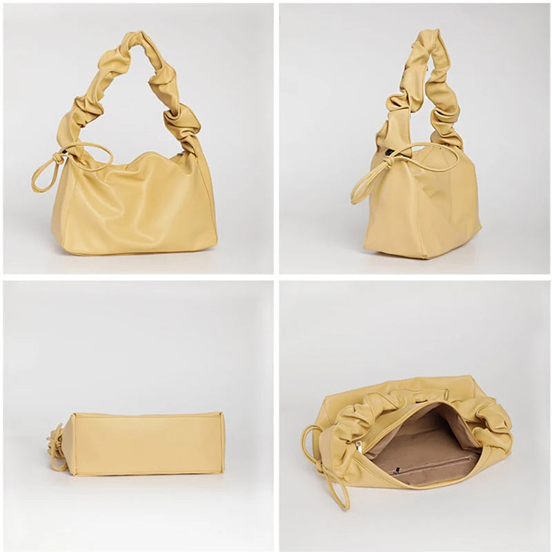 Pleated Armpit Shoulder Bag Soft PU Leather Handbag