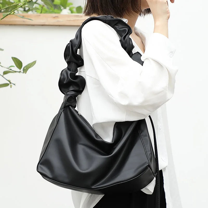 Pleated Armpit Shoulder Bag Soft PU Leather Handbag