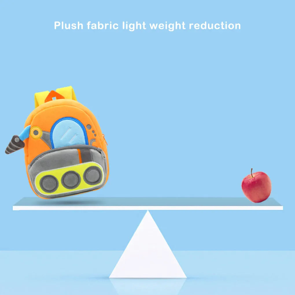 Plush Backpack Engineering Cars Kids School Bag