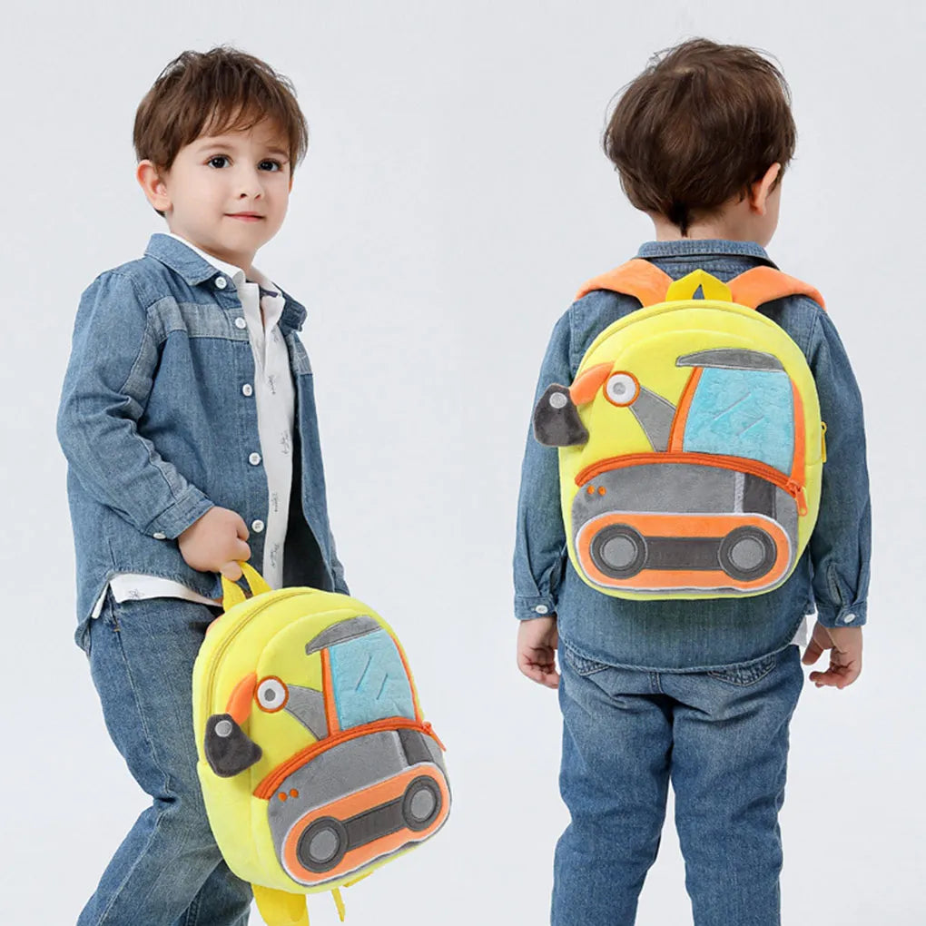 Plush Backpack Engineering Cars Kids School Bag