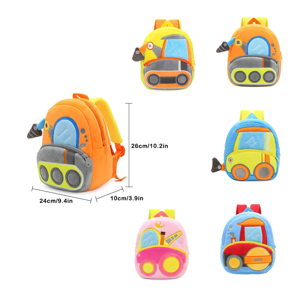 Plush Backpack Engineering Cars Kids School Bag