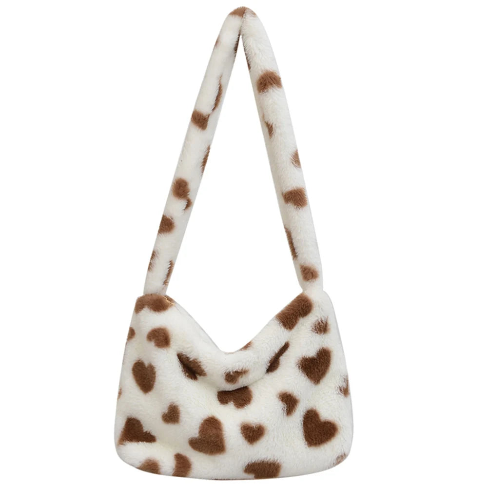 Fluffy Love Heart Print Hand Bag for Holiday Party