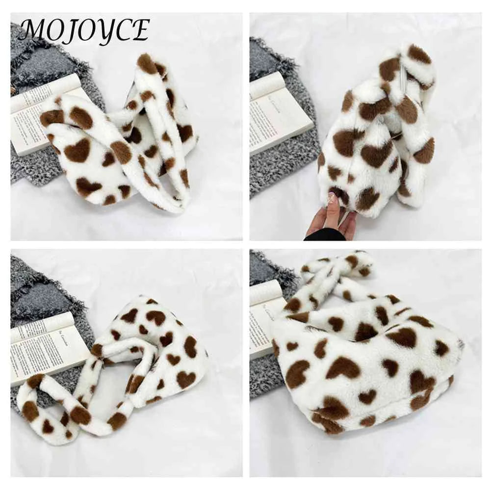 Fluffy Love Heart Print Hand Bag for Holiday Party