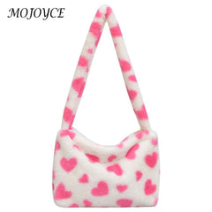 Fluffy Love Heart Print Hand Bag for Holiday Party